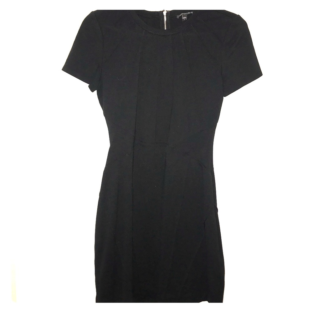 Black mini dress with capped sleeves and crew neck